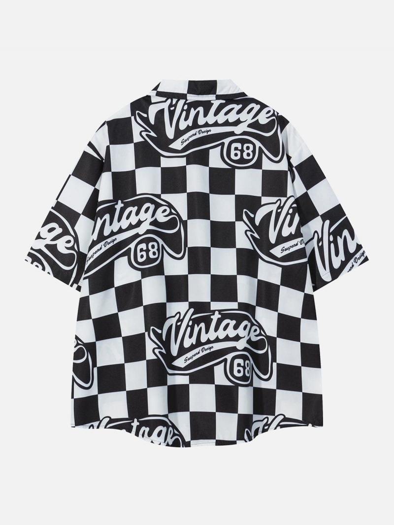 Noir  Chemise à Manches Courtes Aelfric Eden Hiphop Alphabet Checkerboard - JGY-1479172